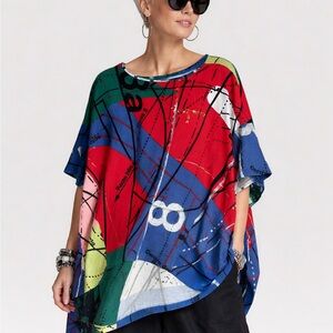 RUNDHOLZ BLACK LABEL Dark Multicolour Cotton Tunic Top Sz M Oversized Lagenlook